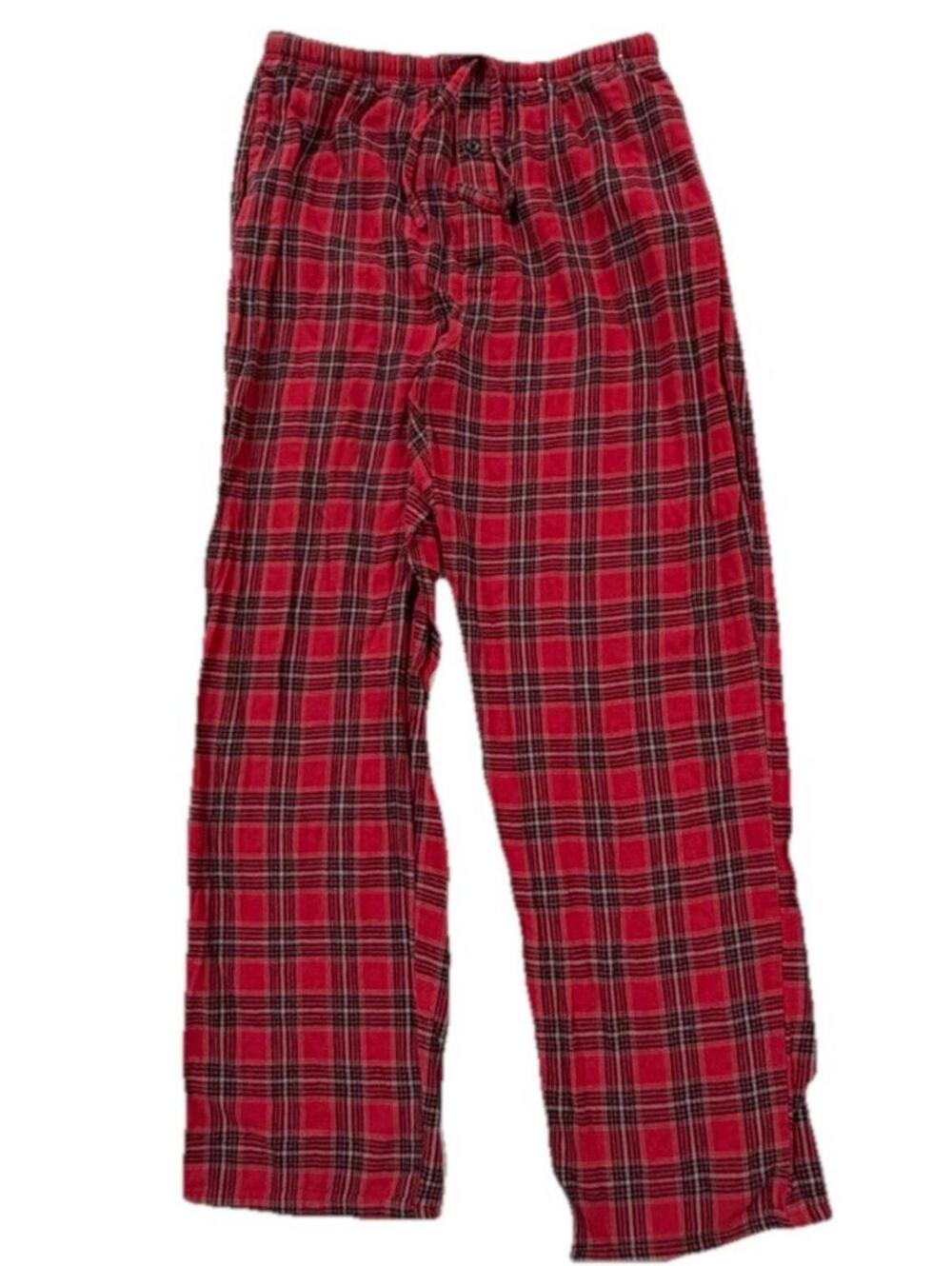 Stafford Men's Red Plaid Flannel 100% Cotton Pajama Pants Drawstring Size M